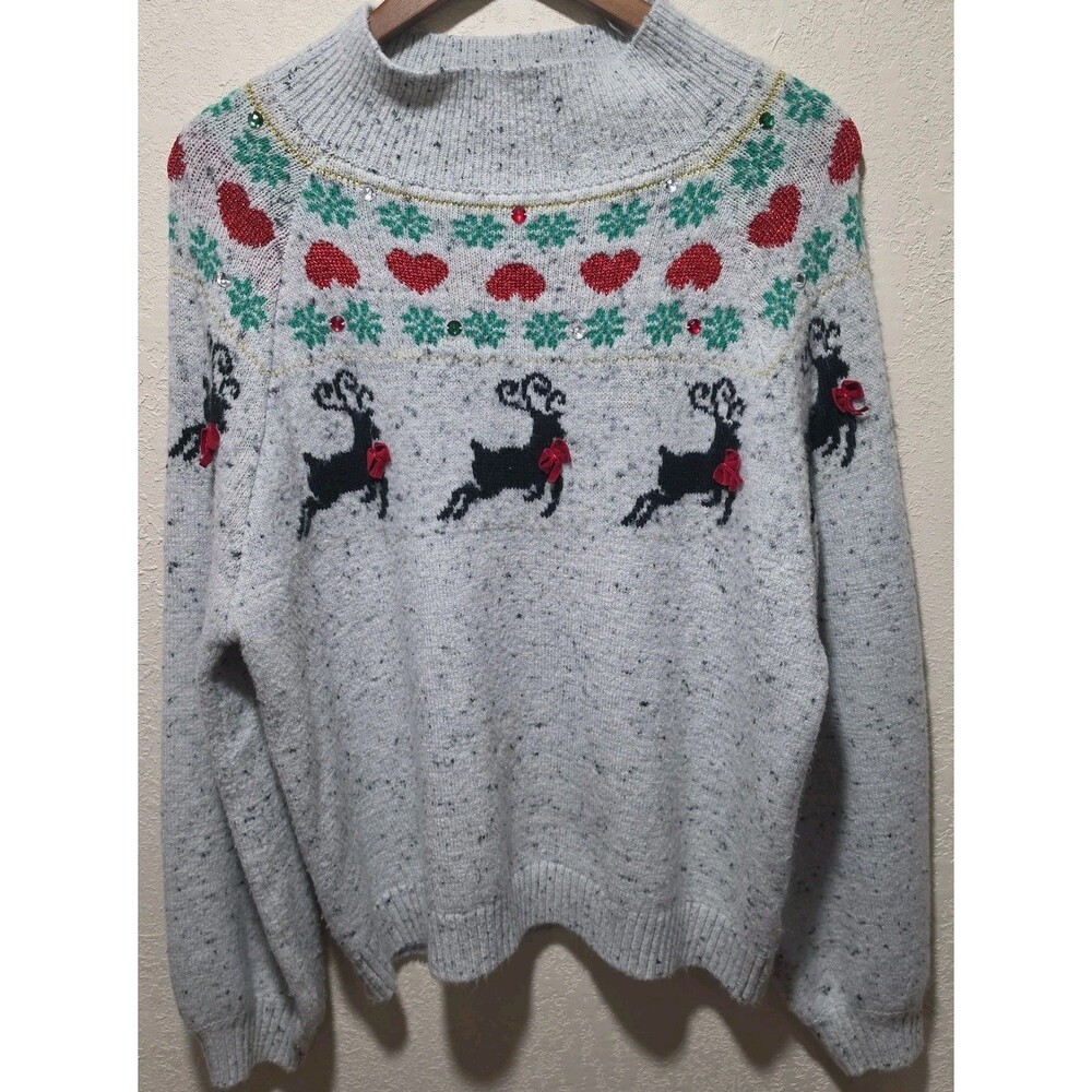 99 Jane Street Ugly Christmas Sweater Reindeer Women's XL Vtg Grannycore